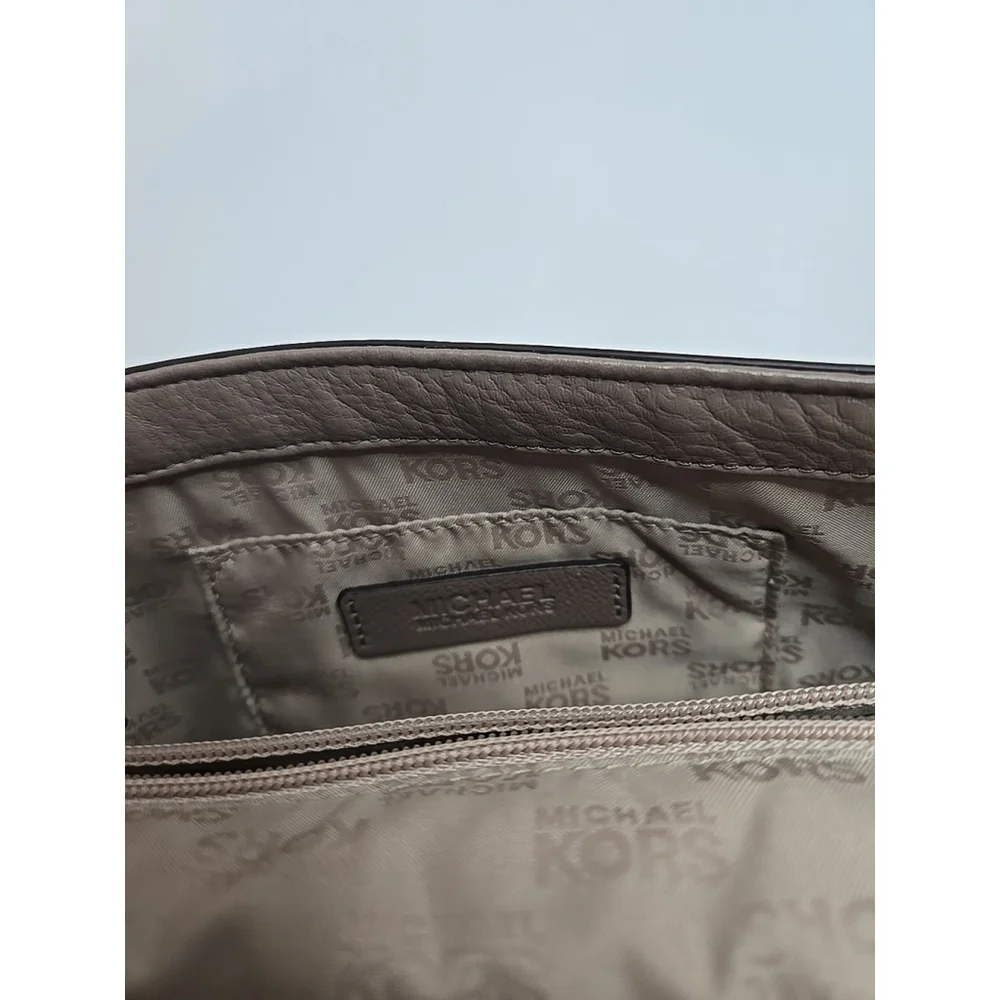 Michael Kors Beverly Taupe Leather Convertible Oversized Clutch Shoulder Bag